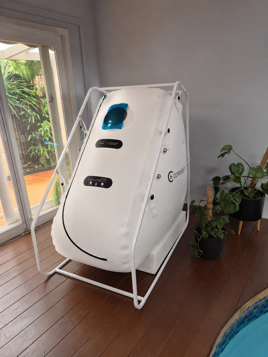 CONSIDER soft sitting hyperbaric chamber installed in a wellness setting